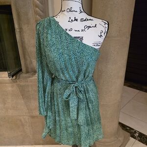 Halston Heritage Green One-Shoulder Dress